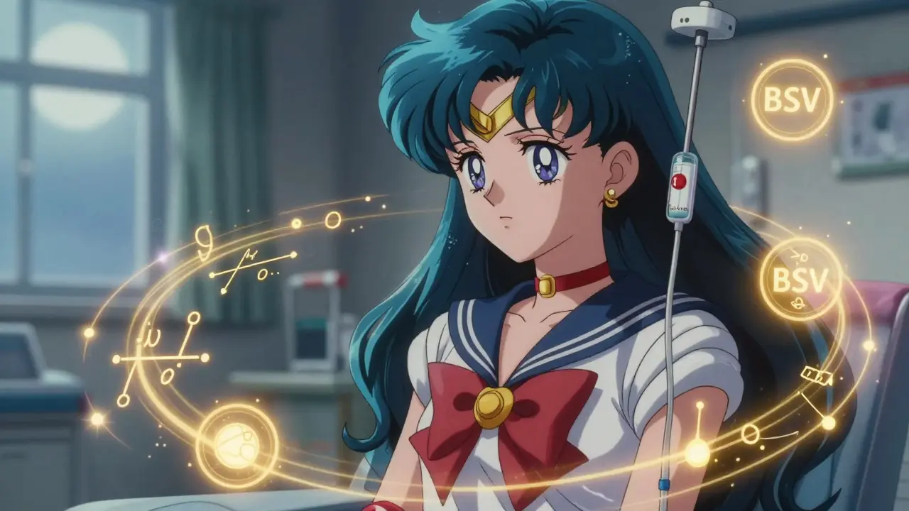 A young patient with glowing mathematical equations representing kidney function's effect on drug exposure.