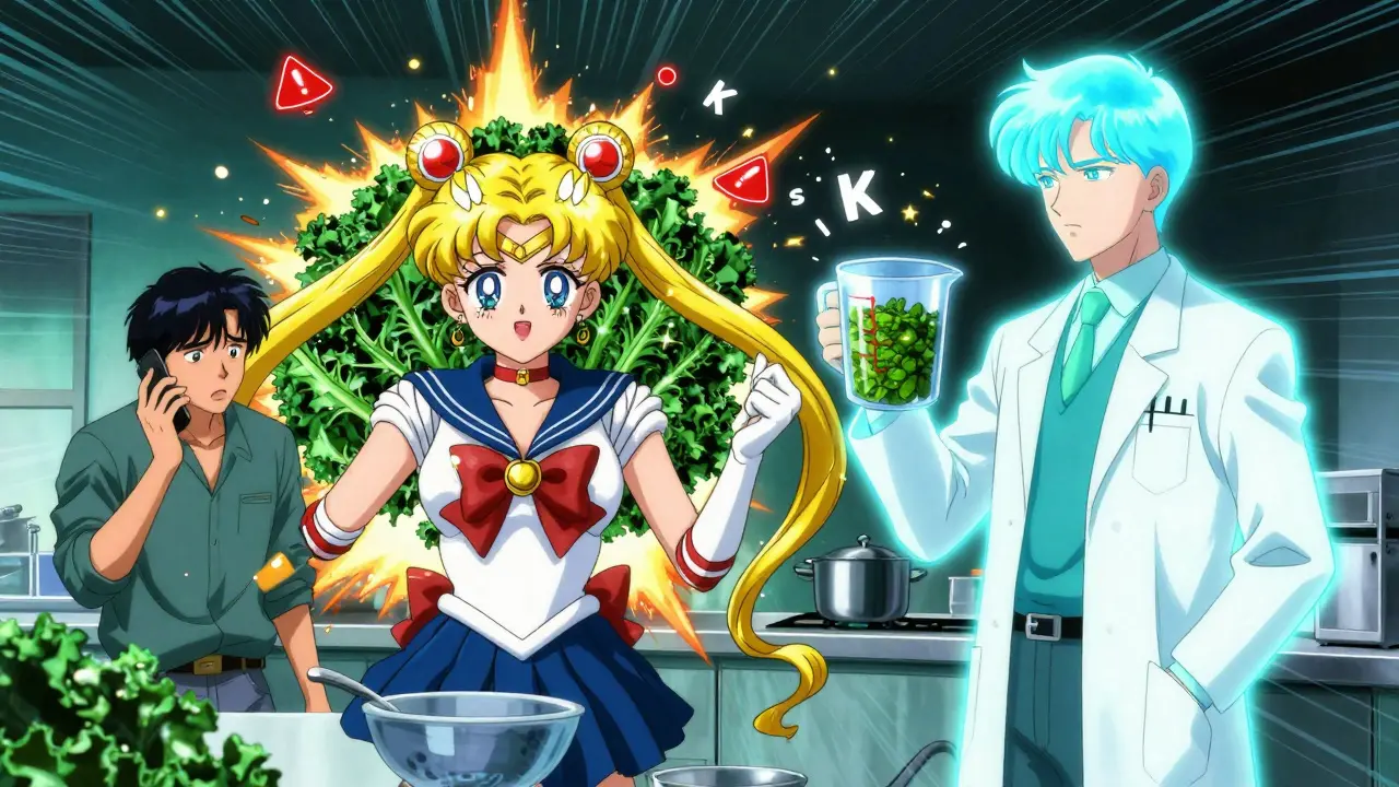 Man reacting to exploding kale salad while calm version holds steady measuring cup.