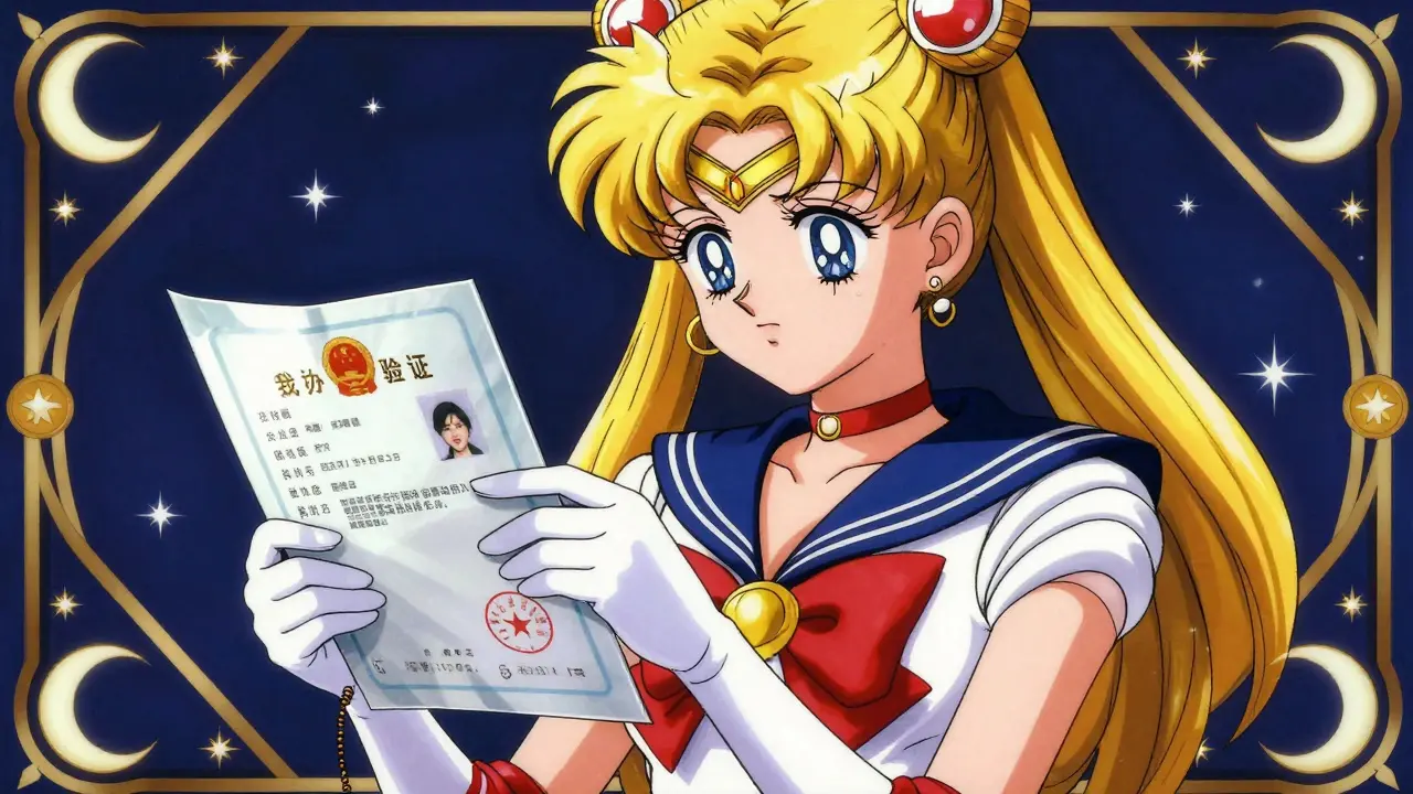 Anime character verifying a pharmacy license and medication package